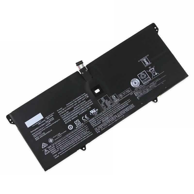 Black laptop battery with a rectangular shape, featuring various labels, safety symbols, and a connector at one end, designed for CoreParts MBXLE-BA0081 model.
