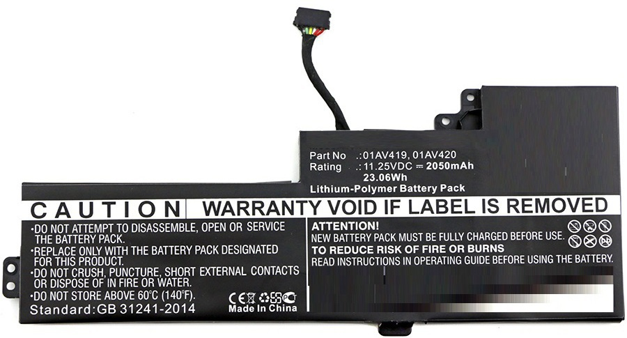 CoreParts MBXLE-BA0175 laptop battery pack, black lithium-polymer design with caution label, specifications including voltage and capacity, and a connector cable attached.