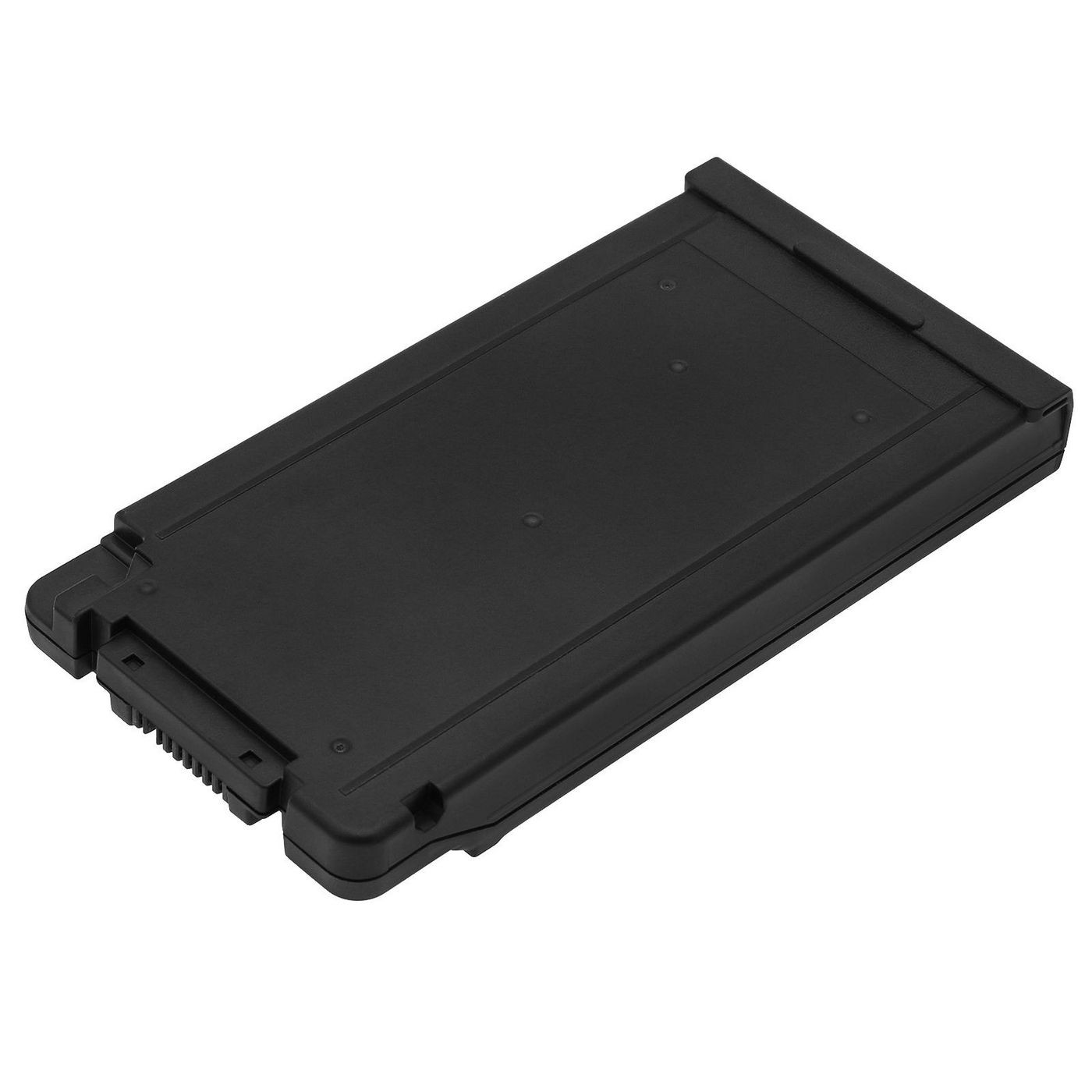 Black laptop spare part with a rectangular shape, featuring a smooth surface and connector ports on one end, designed for compatibility with specific laptop models.