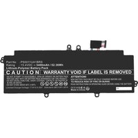 Black CoreParts MBXTO-BA0070 laptop battery, rectangular shape, with caution label and connector cable.