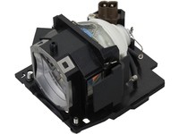 CoreParts ML12225 projector lamp features a black housing with a clear glass lens, metallic components, and a connector at the back, designed for 200 W projection.