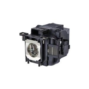 CoreParts ML12513 projector lamp features a compact black housing with a silver lens opening, designed for 215 W projectors, showcasing a sturdy build and ventilation grilles.