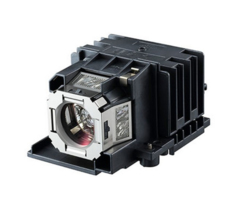 Black projector lamp with a silver reflective casing, featuring a glass lens at the front and cooling fins on the sides, designed for 260 W performance.