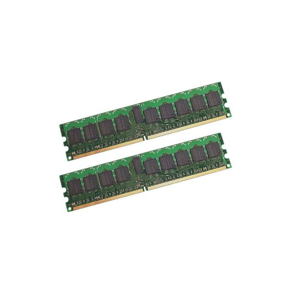 Two green circuit board memory modules, each with eight black memory chips, designed for DDR2 240-pin DIMM slots, labeled as CoreParts MMHP202-8GB.