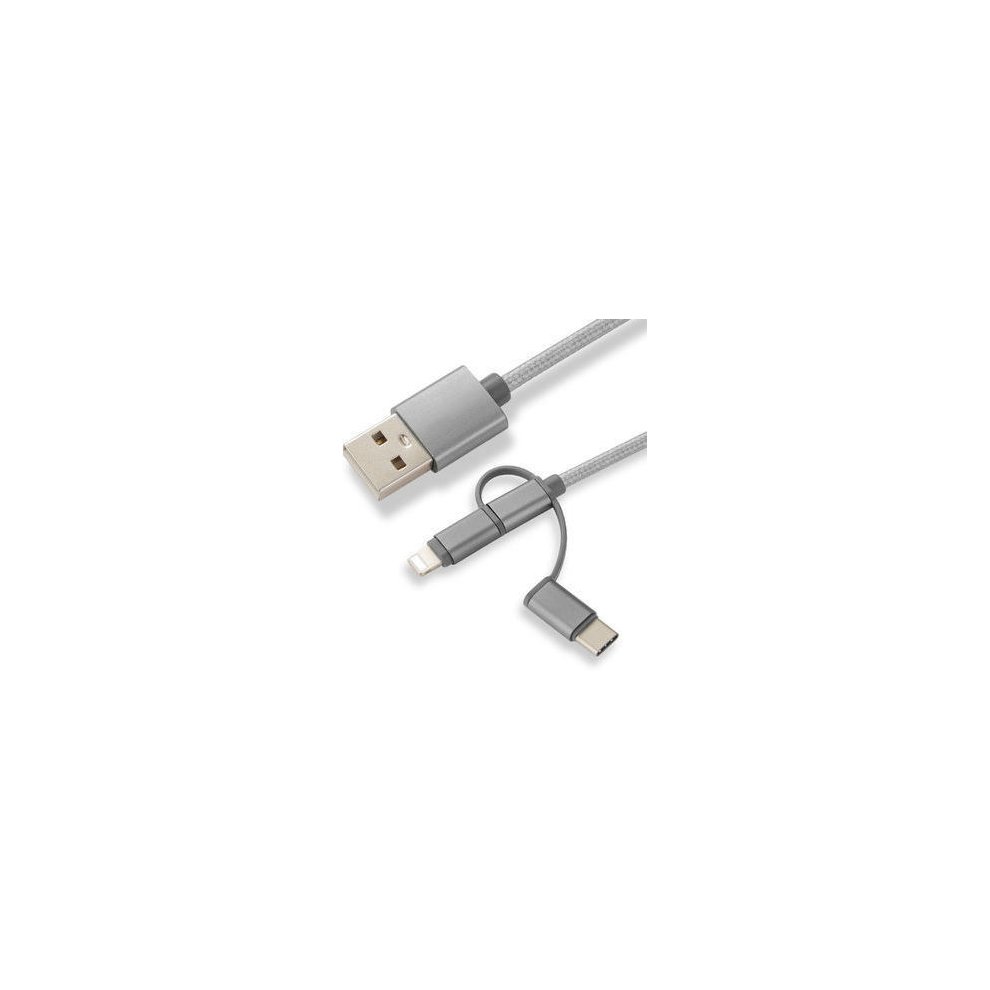 Grey 1-meter Micro-USB to Micro-USB B cable with a durable braided design and angled connectors for easy use and flexibility.