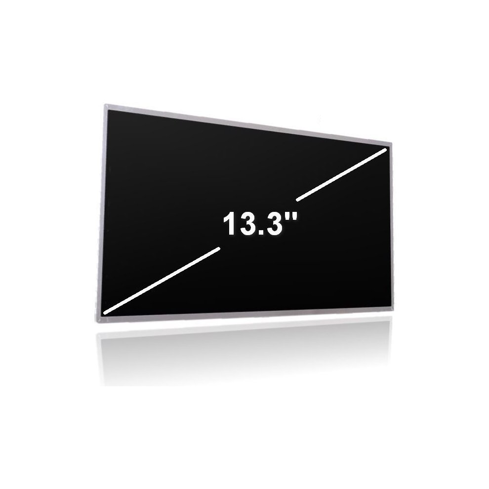 13.3-inch black laptop display with a sleek, slim design, featuring a white diagonal line indicating screen size, framed in a silver bezel.