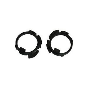 Two black plastic roller bushings designed for printer and scanner accessories, featuring a circular shape with notched edges for secure fitting.