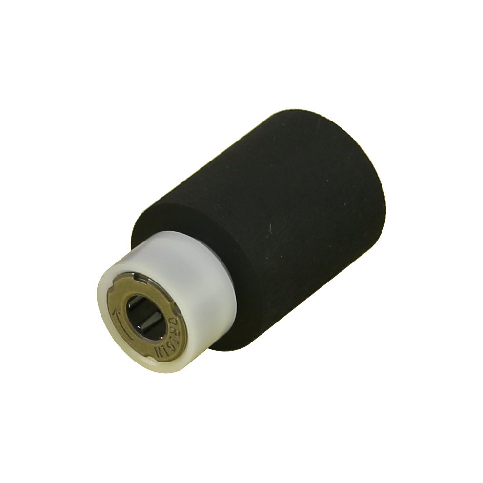 Black rubber printer roller with a white plastic core and a metallic center, designed for optimal paper feeding in printers.