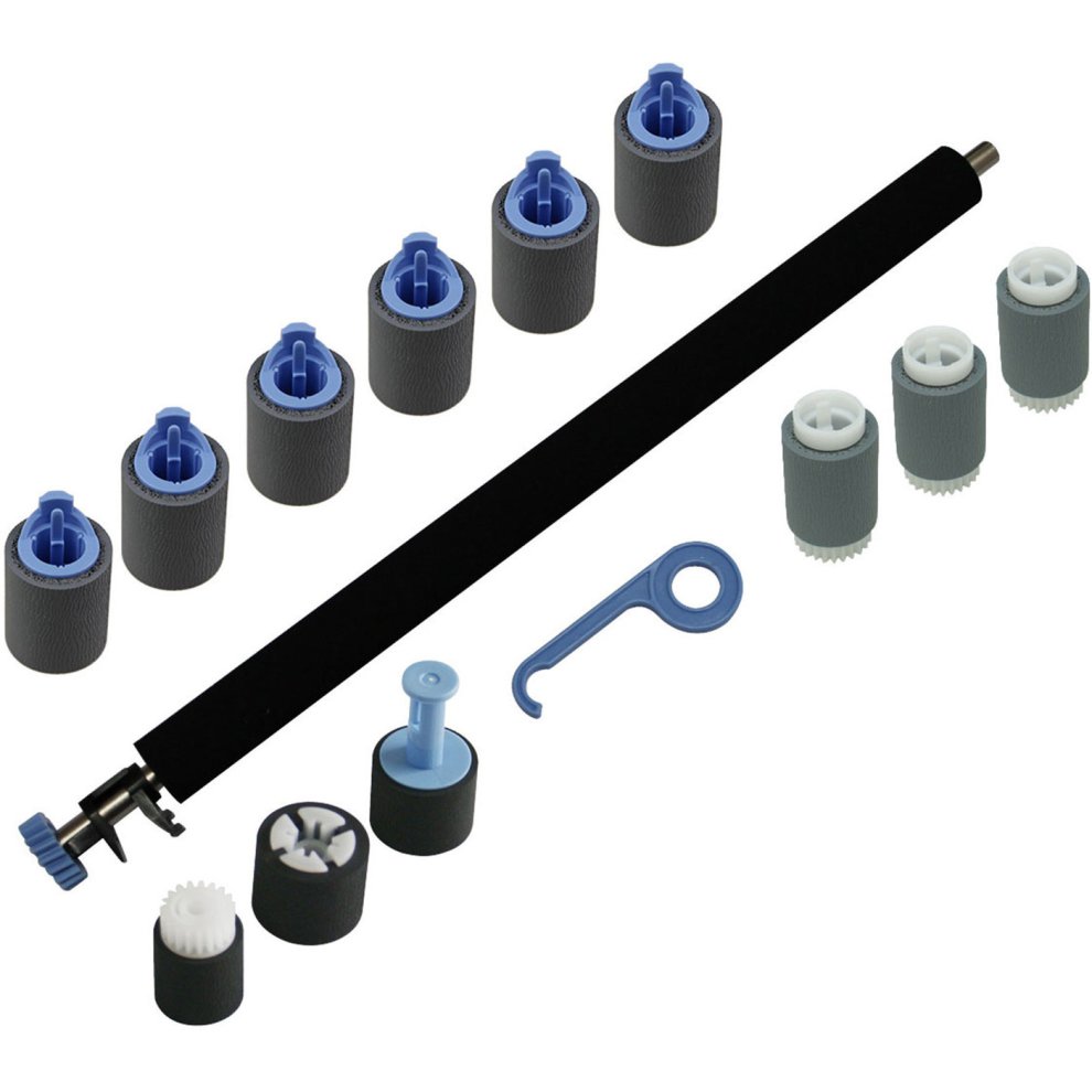 CoreParts MSP5813A Printer Roller Exchange Kit featuring various black and gray rollers with blue accents, a long black roller, and a blue tool for installation.