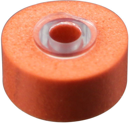 Orange cylindrical printer roller with a central hole, made of foam material, designed for use in printers to ensure smooth paper feeding.
