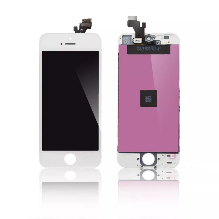 White mobile phone display spare part with a black screen, pink backing, and connectors at the top, designed for easy installation and replacement.