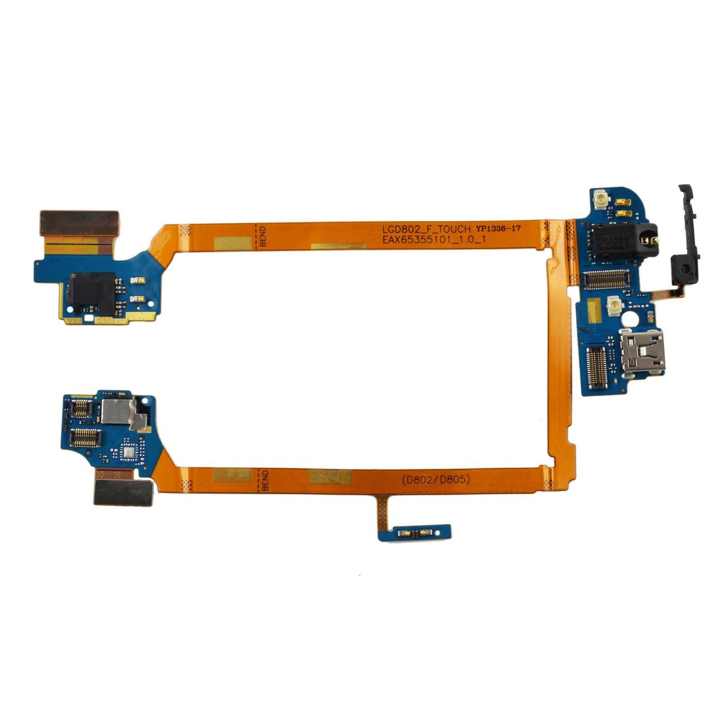 Multicolour mobile phone spare part featuring a flexible circuit board with multiple connectors and components, designed for compatibility with various phone models.