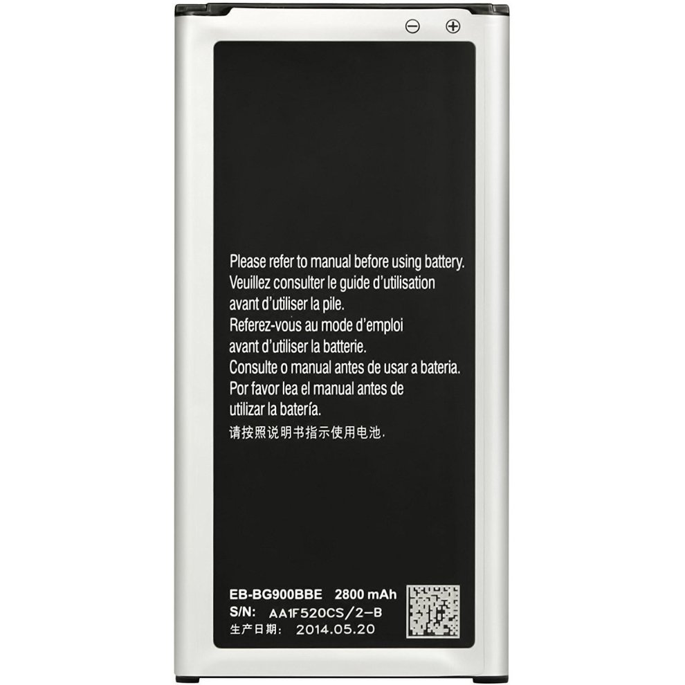Black mobile phone spare part battery with a silver edge, featuring a capacity of 2800 mAh and detailed instructions printed on one side in multiple languages.