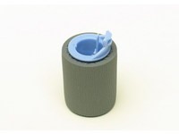 Gray cylindrical roller with a blue central hub, designed as a spare part for printers and scanners, featuring a textured surface for enhanced grip.