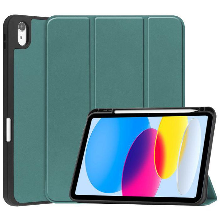 Teal flip case for a 10.9" tablet, featuring a durable exterior with a soft interior lining, designed for protection and easy access to device features.