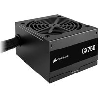 Black Corsair CX750 750W power supply with fan grill and non-modular cables, 80 PLUS Bronze certified.
