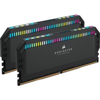 Corsair Dominator Platinum RGB memory modules, black with multicolor LED lights, 64 GB DDR5 5200, 2 x 32 GB sticks.