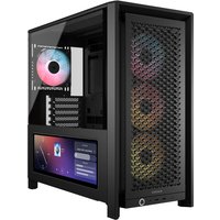 Black Corsair FRAME 4000D LCD RS ARGB Midi Tower with mesh front panel, RGB fans, and side LCD display.