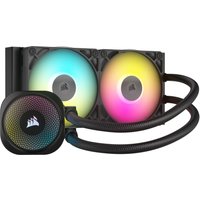 Corsair iCUE LINK TITAN RX RGB liquid cooler with dual illuminated fans and braided tubing.