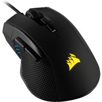 Black Corsair IRONCLAW RGB gaming mouse, right-hand, USB Type-A, with textured grip, RGB lighting, and 18000 DPI sensor.