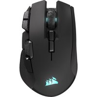 Black Corsair IRONCLAW wireless gaming mouse with textured grip, RGB lighting, multiple buttons, and USB Type-C port.