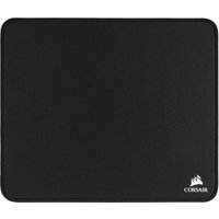 Black Corsair MM350 gaming mouse pad with smooth surface and stitched edges, featuring Corsair logo in bottom corner.