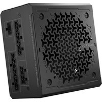 Black Corsair RM850e power supply unit with honeycomb vent design and modular cable ports.