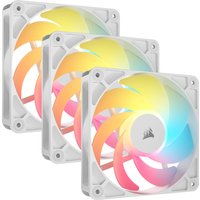 White Corsair RS120-R ARGB computer case fans, 12 cm, set of 3, with multicolor LED lighting.