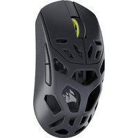 Black Corsair SABRE v2 PRO gaming mouse, right-hand design, honeycomb shell, Bluetooth, USB Type-C, yellow scroll wheel.
