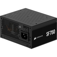 Black Corsair SF750 power supply unit with 750 W, 24-pin ATX connector, and ventilated casing.