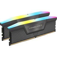 Corsair Vengeance RGB memory module, 32GB DDR5, black with multicolor LED lighting and textured design, 2 x 16GB sticks.