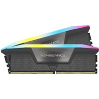 Corsair Vengeance RGB DDR5 memory module, 64GB, black with multicolor LED lighting, sleek design.