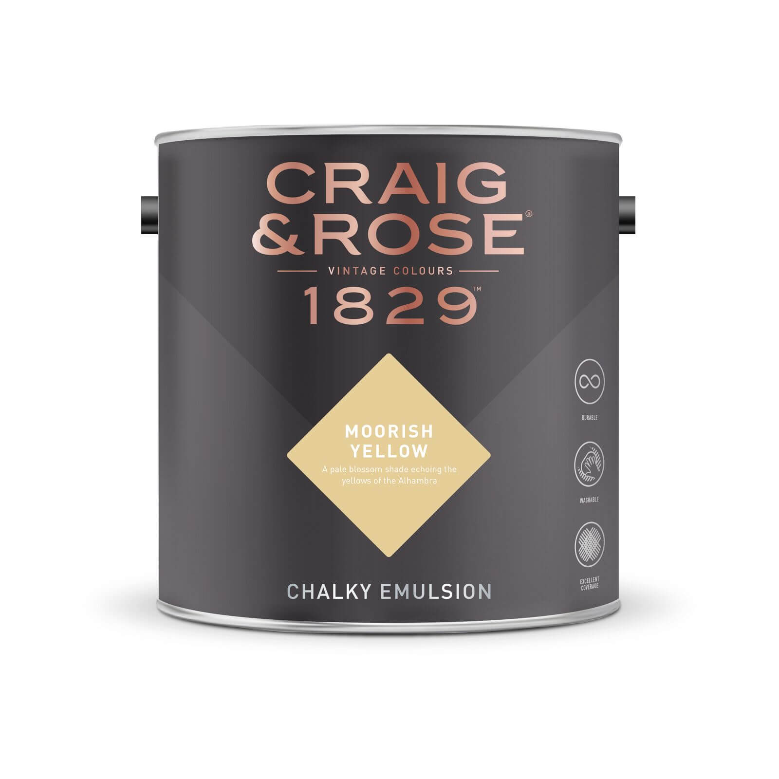 Craig and Rose 1829 Chalky Emulsion Paint, Moorish Yellow 5L | Luxurious Matt Paint for Interior Walls and Ceilings - image 2