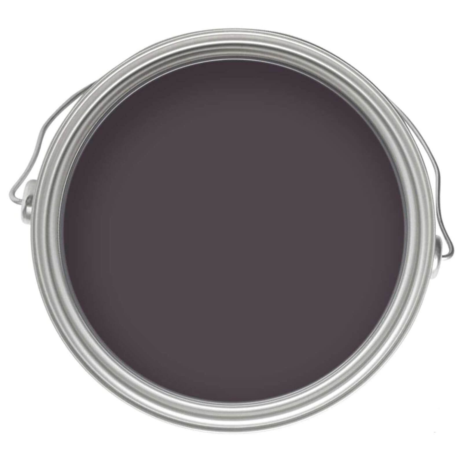 Round metal paint can with a silver lid, containing deep purple eggshell paint labeled "Damson" by Craig and Rose, suitable for wood and metal surfaces.