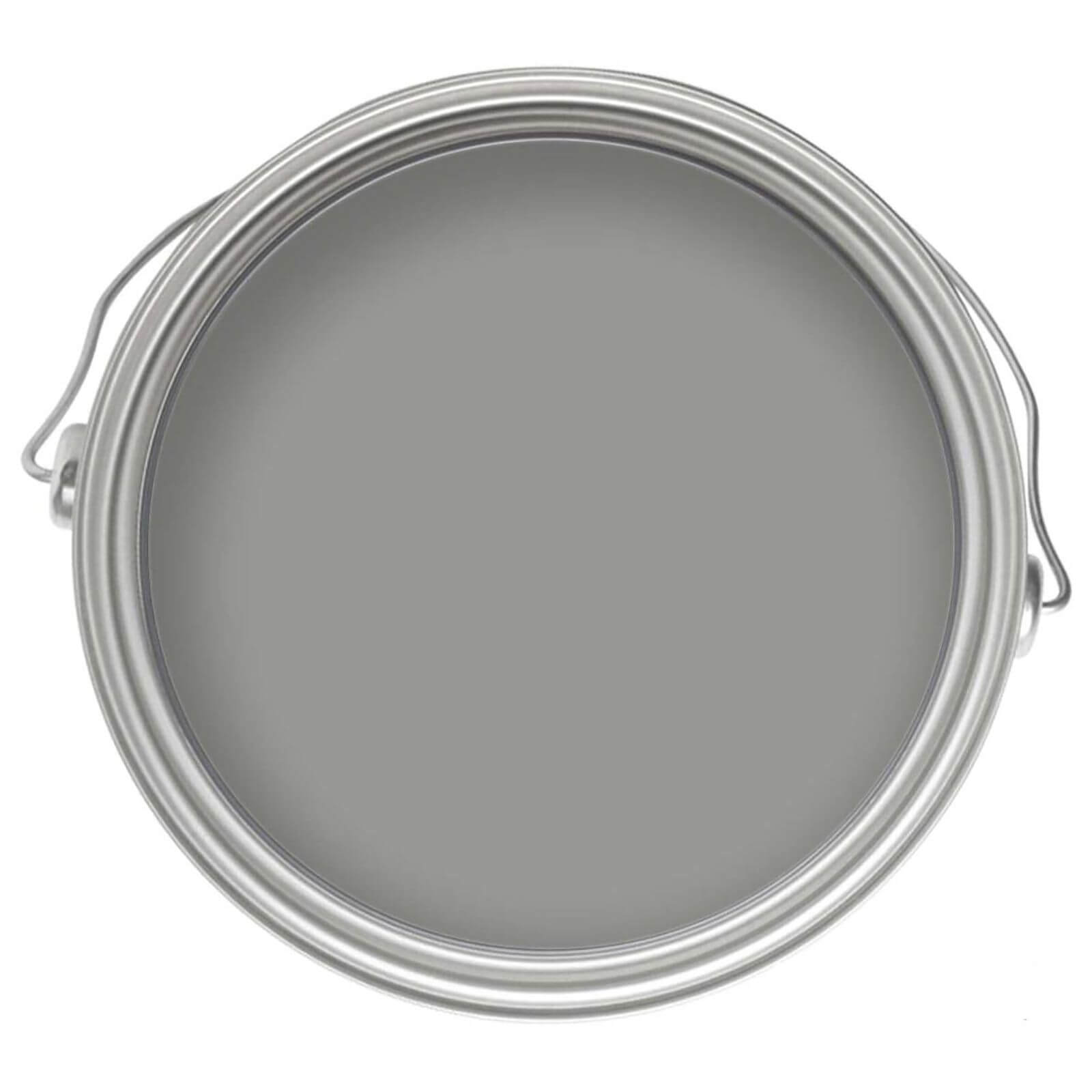 Round metal paint can with a silver lid, containing 750ml of Craig & Rose Eggshell Paint in a soft grey shade, featuring a smooth, glossy surface.