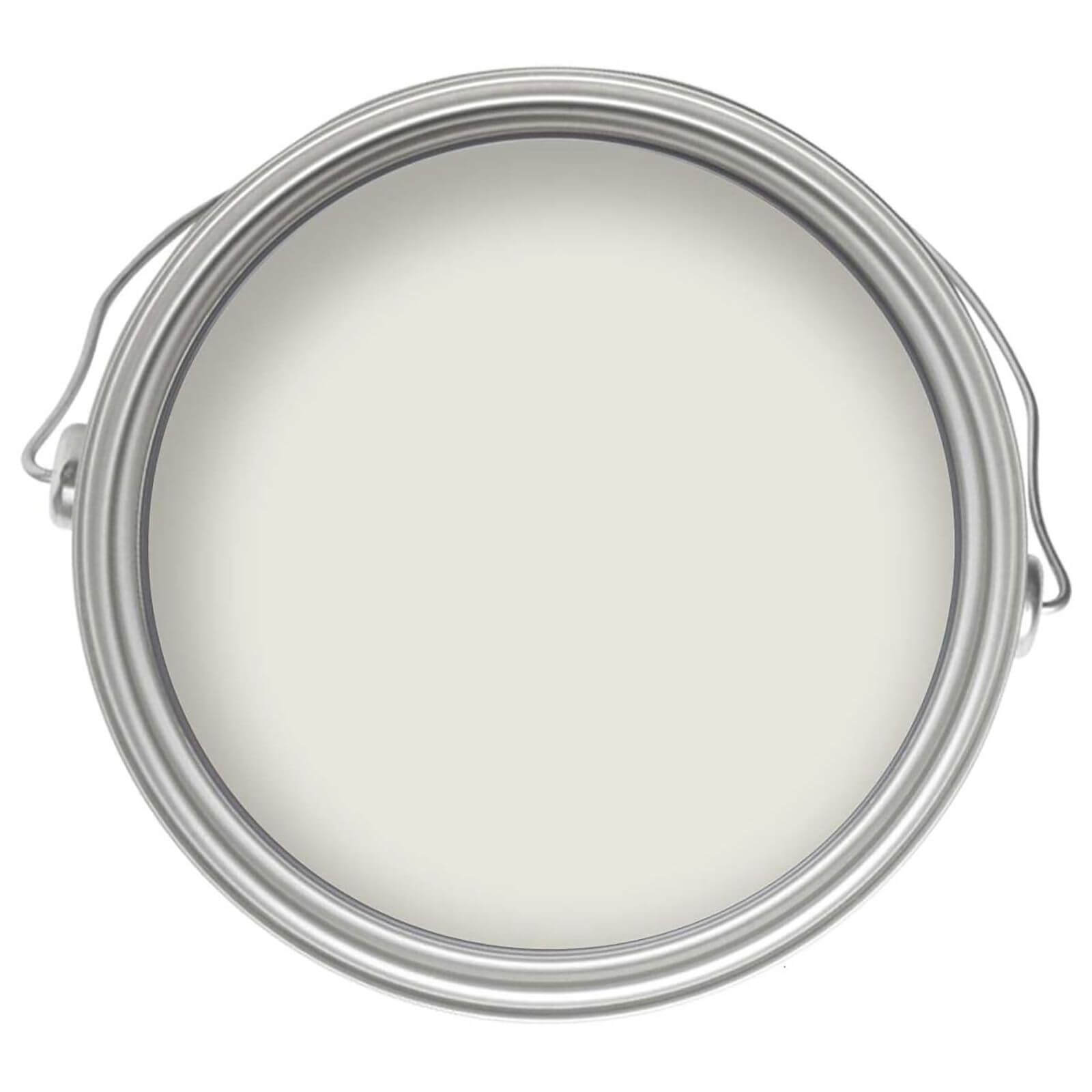 Craig & Rose Eggshell Paint in Iona White, 750ml, displayed in a round metal tin with a smooth, off-white paint surface visible inside.