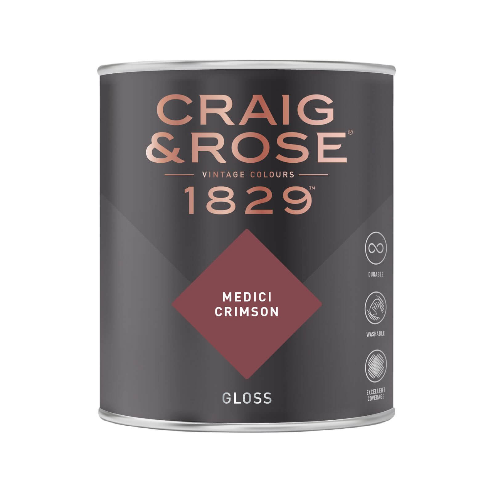 Craig and Rose 1829 Eggshell Paint, Medici Crimson 1L | Durable, Low-Sheen Finish for Wood and Metal, Interior Use - image 2