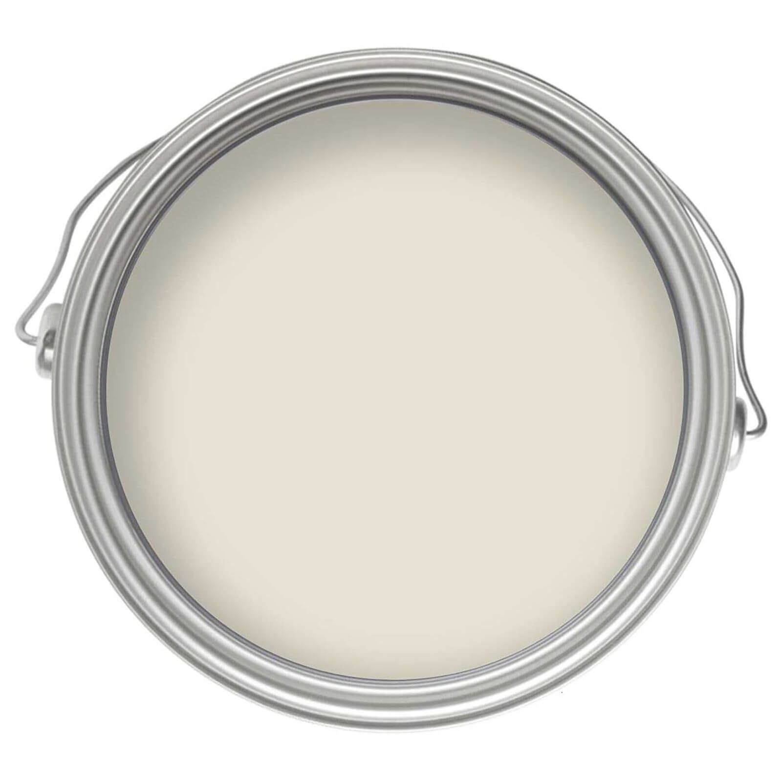 Round metal paint can with a silver lid, containing creamy parchment-colored eggshell paint, labeled "Craig and Rose 1829" for durable, low-sheen interior use on wood and metal.