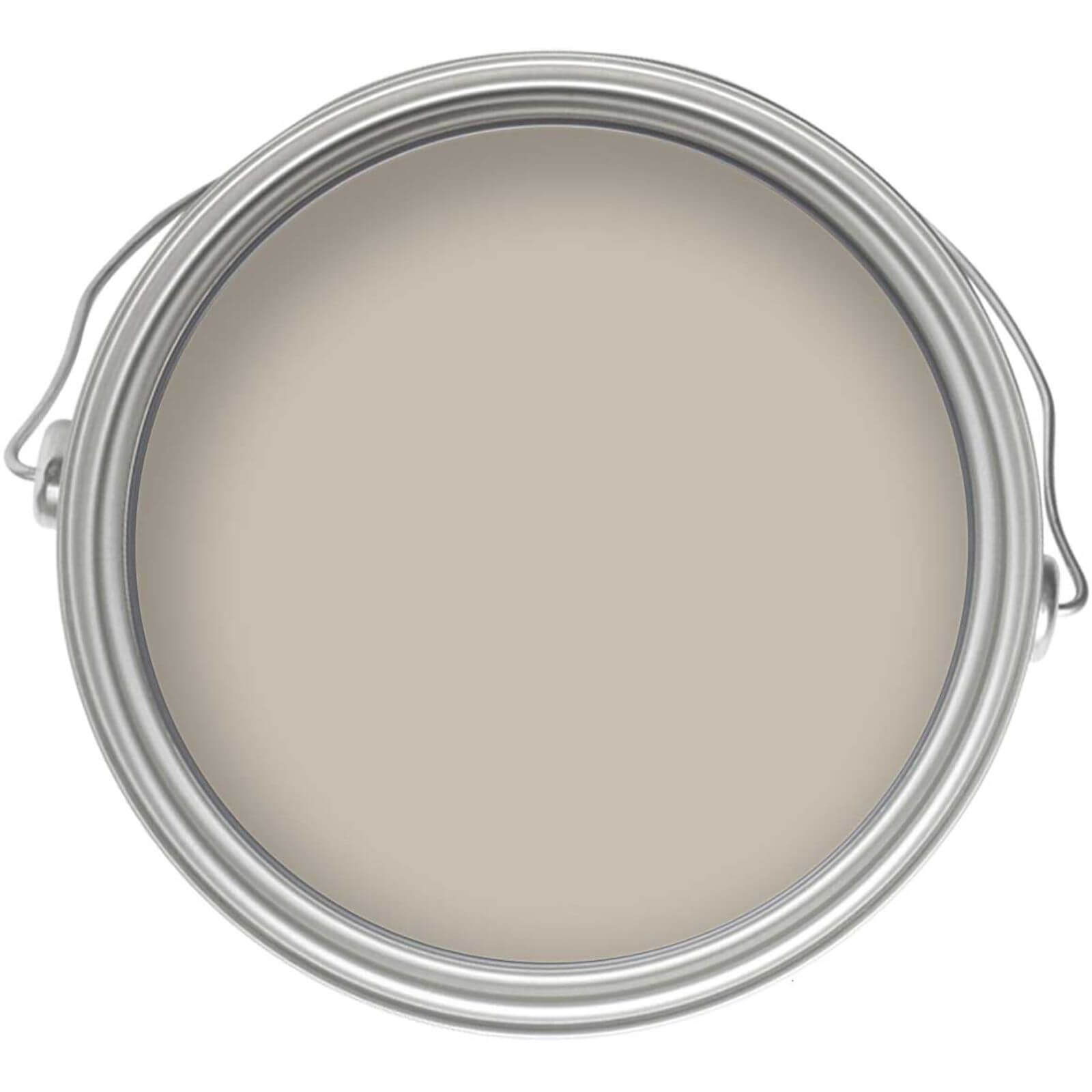 Round metal paint can with a silver lid, containing a smooth, low-sheen eggshell paint in a soft beige color labeled "Royal Circus" by Craig and Rose, 1L size for interior use.