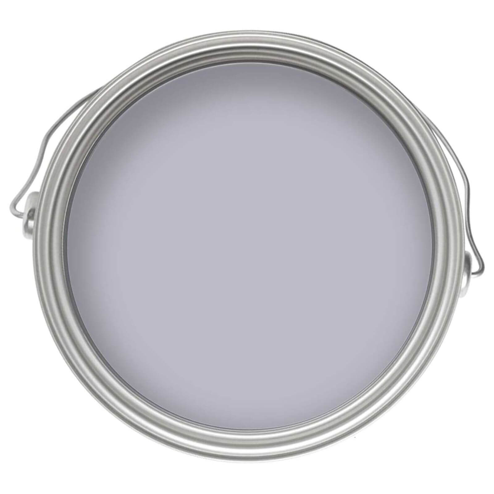 Round metal paint can with a silver lid, containing a smooth, low-sheen eggshell paint in a soft gray color, labeled "Craig and Rose 1829 Tribune 1L."