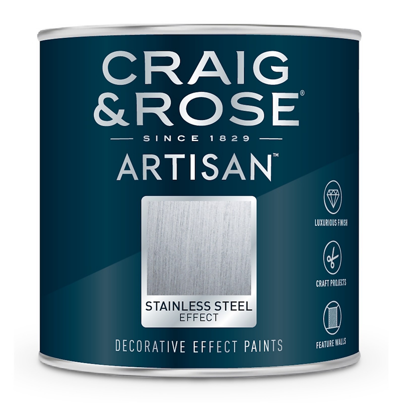 Craig and Rose Artisan Stainless Steel Effect 250ml | Metallic Modern Paint Finish for Furniture and Trim - image 2