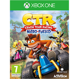 Cover art for "Crash Team Racing Nitro-Fueled" featuring colorful cartoon characters racing in karts, with a vibrant green Xbox One logo at the top.
