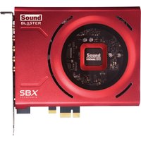 Red Creative Sound Blaster Z SE internal sound card with circular window and PCI-E connectors.