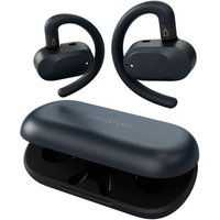 Blue Creative Labs Outlier Go wireless ear-hook headset with USB Type-C, Bluetooth, and charging case.