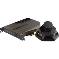 Creative Labs Sound Blaster AE-7 PCI-E card with black casing, gold accents, and external control module.