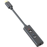 Black Creative Labs Sound Blaster PLAY! USB with inline controls, headphone jack, and USB connector.