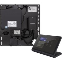 Crestron UC-C100-T video conferencing system with touchscreen panel, Ethernet ports, and sleek black design.