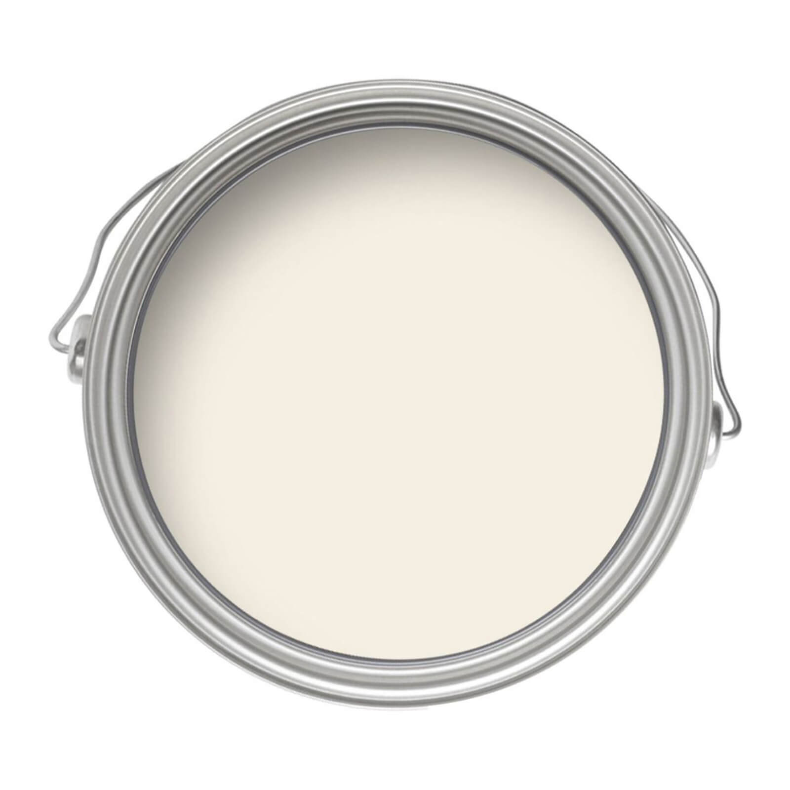 Cream white Crown Silk Paint Emulsion in a 2.5L metal can, featuring a smooth, glossy finish ideal for walls and ceilings.