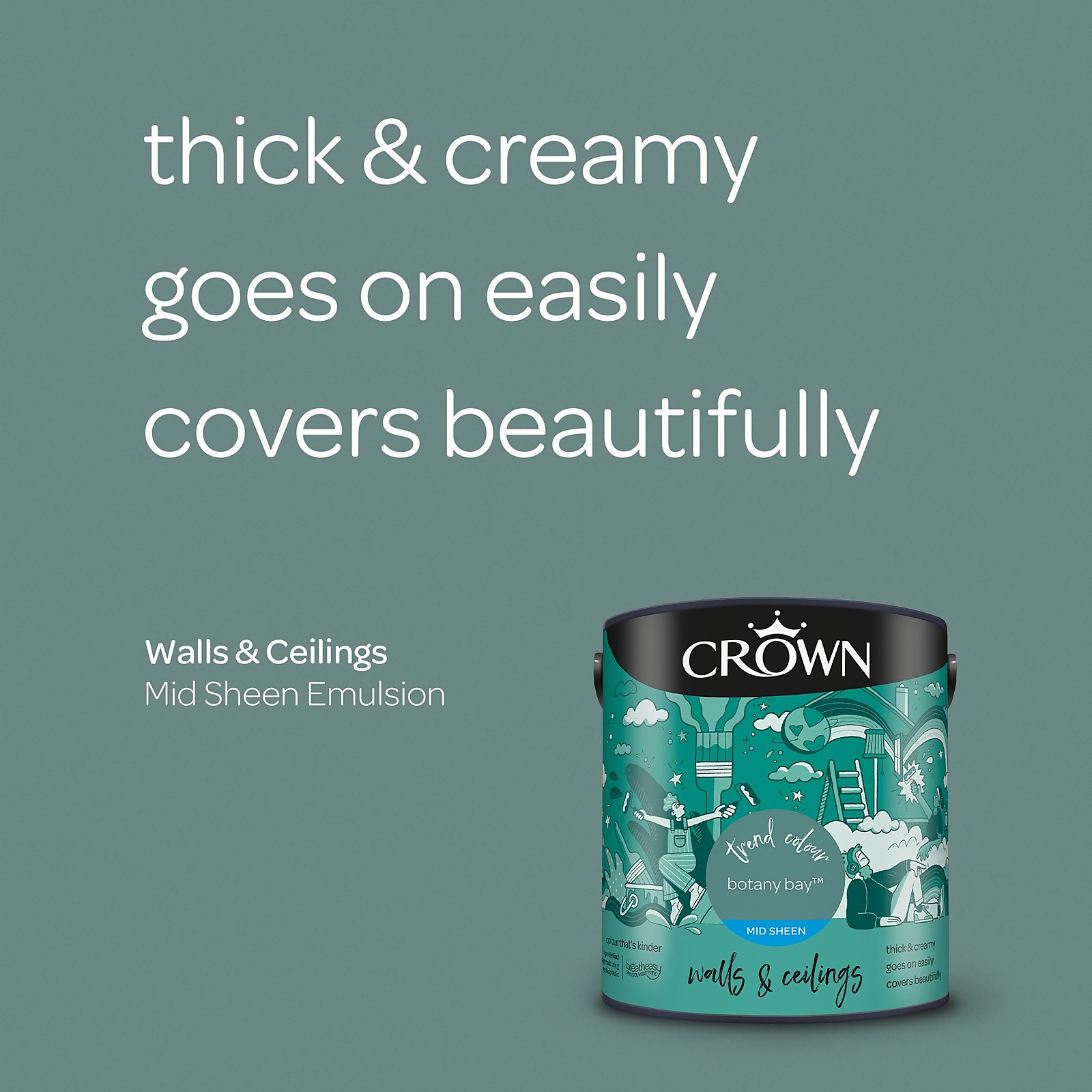 Crown Walls & Ceilings Botany Bay Mid Sheen Emulsion Paint 2.5L - image 4