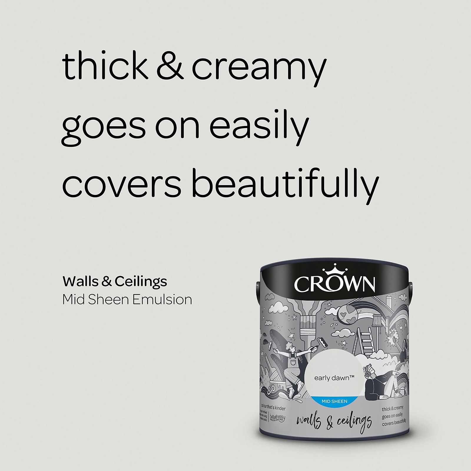 Crown Walls & Ceilings Early Dawn Mid Sheen Emulsion Paint 2.5L - image 4